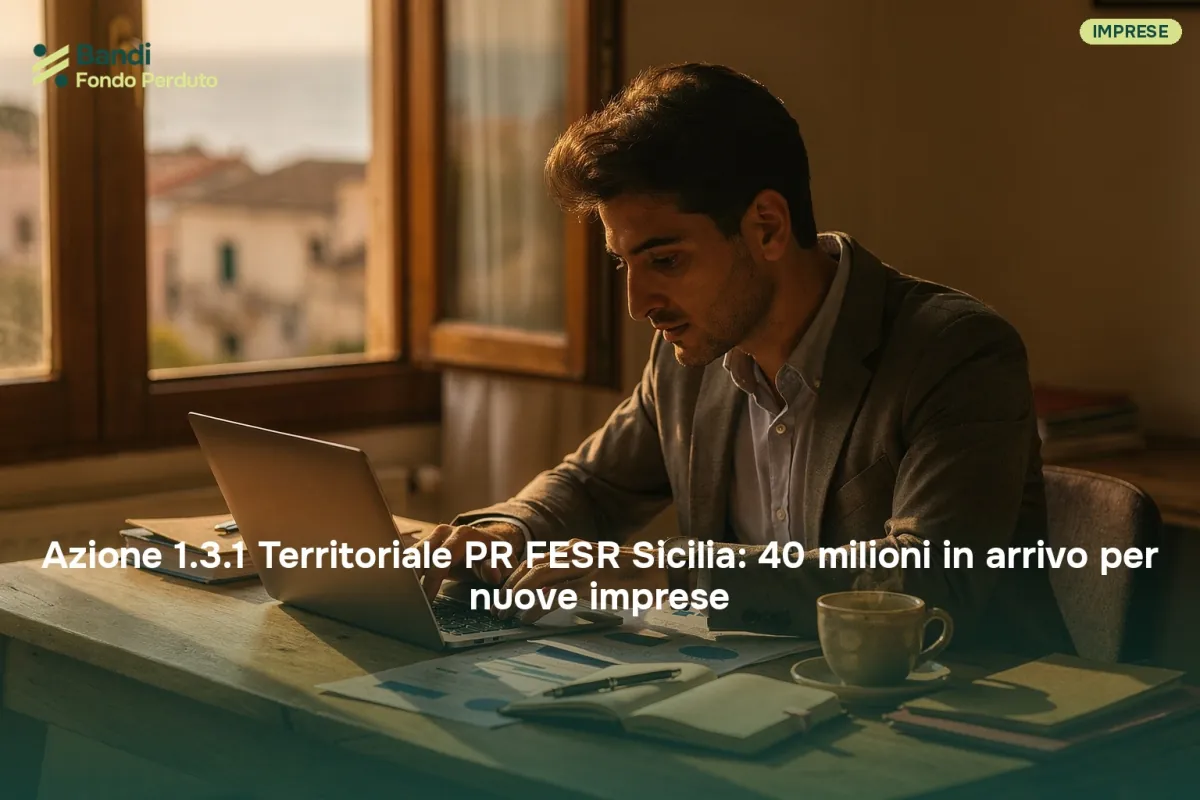 Imprenditore siciliano legge bozza bando FESR 2026 per nuove micro e piccole imprese su tablet in ufficio