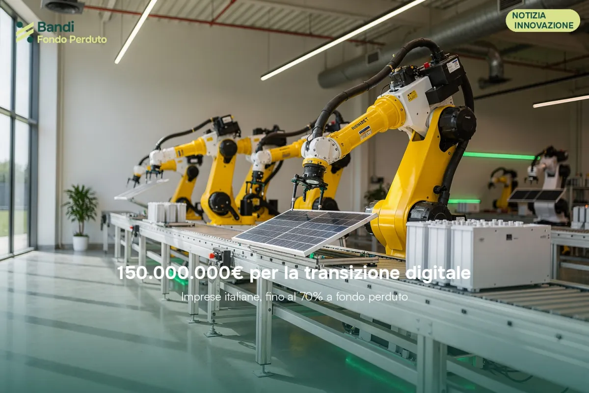 Imprenditore che consulta tablet con grafici di crescita e icone digitali e green, simbolo di innovazione e sostenibilità per le PMI.