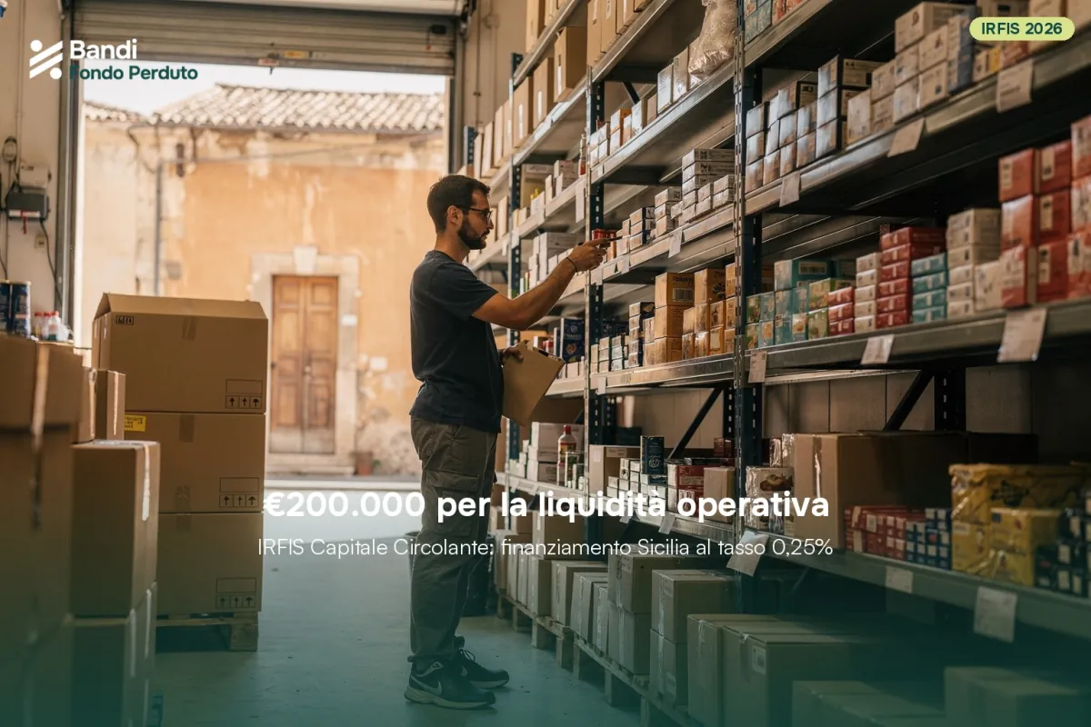 Commerciante PMI Sicilia consulta documenti finanziari per domanda finanziamento capitale circolante IRFIS FinSicilia