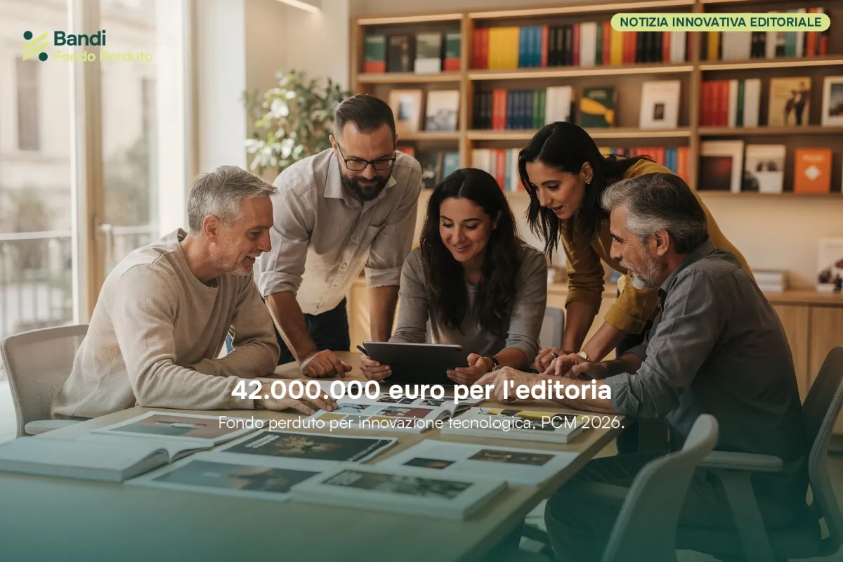 Imprenditori del settore editoriale e media che esaminano piani di investimento in tecnologie digitali innovative, con grafici e schermi che mostrano dati di crescita.
