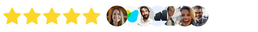 Valutazione a cinque stelle e volti di alcuni clienti